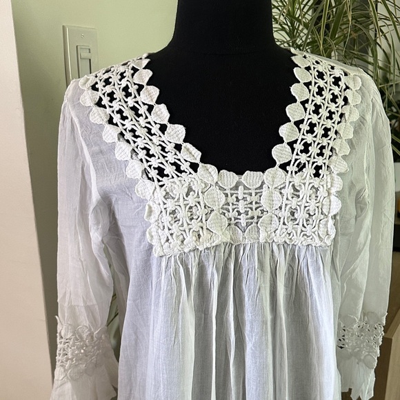 White Crochet Trim Cover-Up Tunic Women's Top XL - Picture 2 of 6